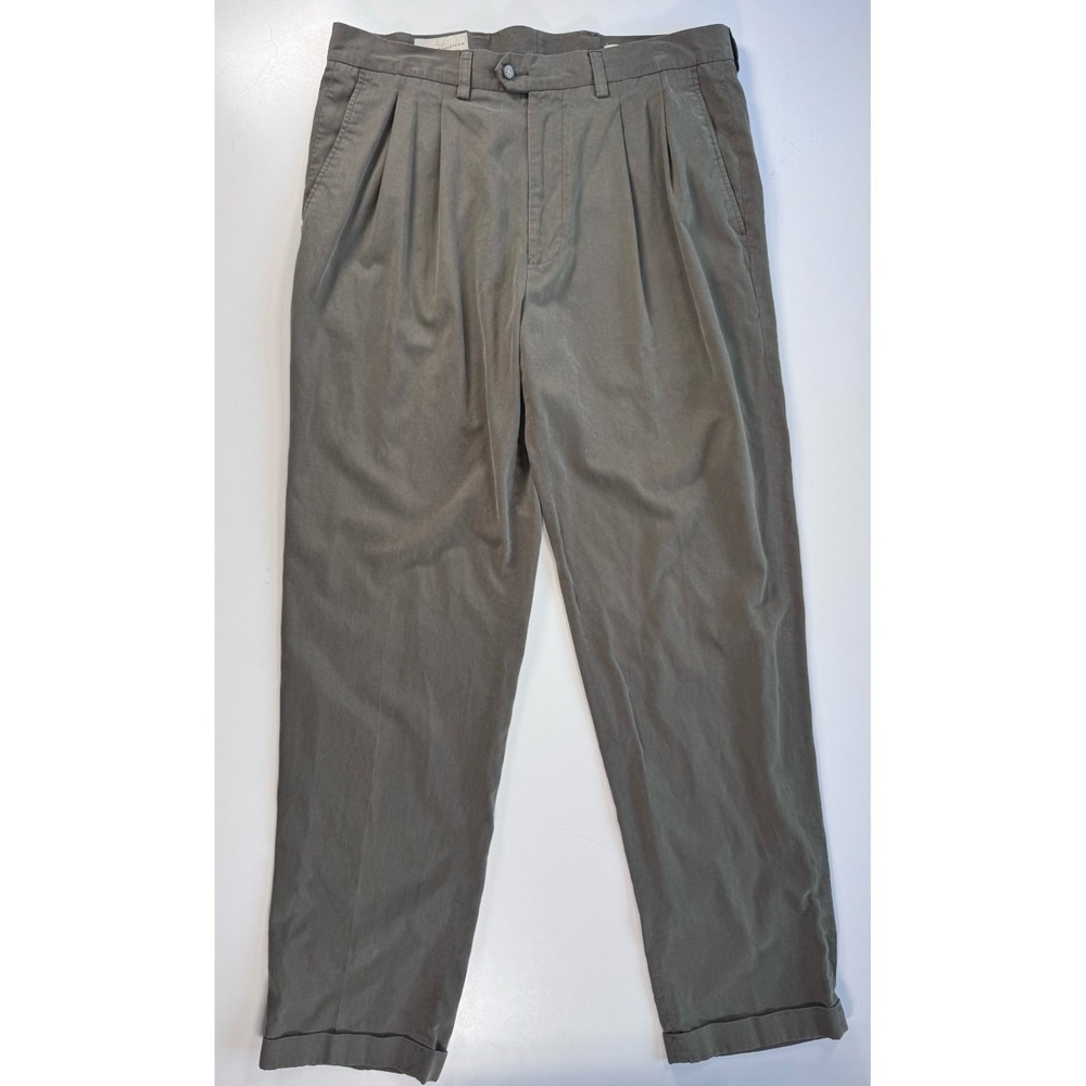 Vtg 1990s JOHN‎ W NORDSTROM Pleated Chino Pant Mens 34x34 Green Tencel Blend
